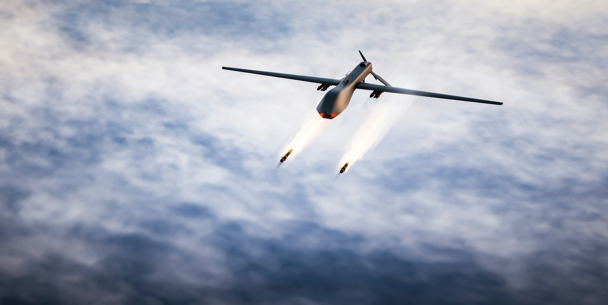 Military combat drone UAV launching missiles